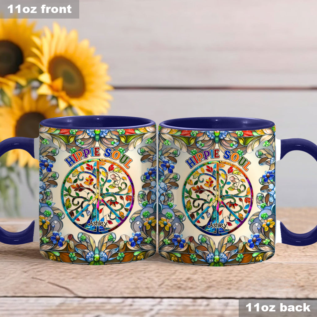 Es ist eine wunderschöne Welt, der Baum des Lebens, Friedenssymbol - personalisierte Tasse mit Hippie-Akzent