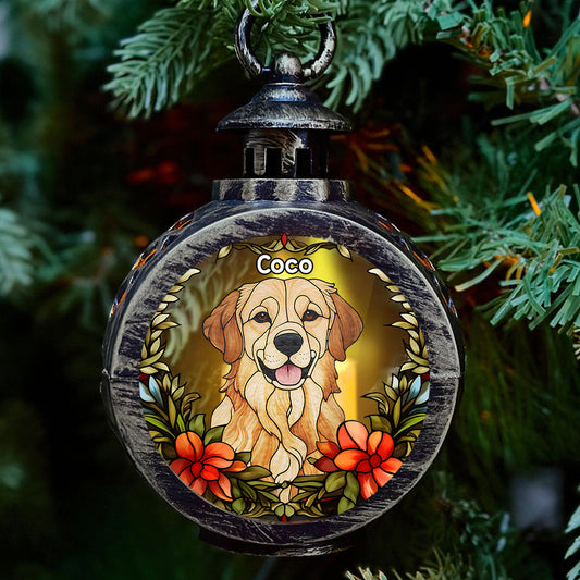 Pet Custom Stainglass - Personalized Dog Round Lantern With Light