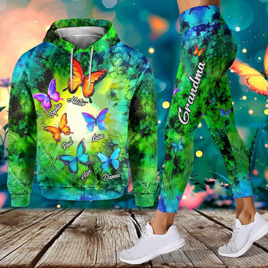 Love Being Grandma Beautiful Butterflies - Personalized Grandma Hoodie and Leggings