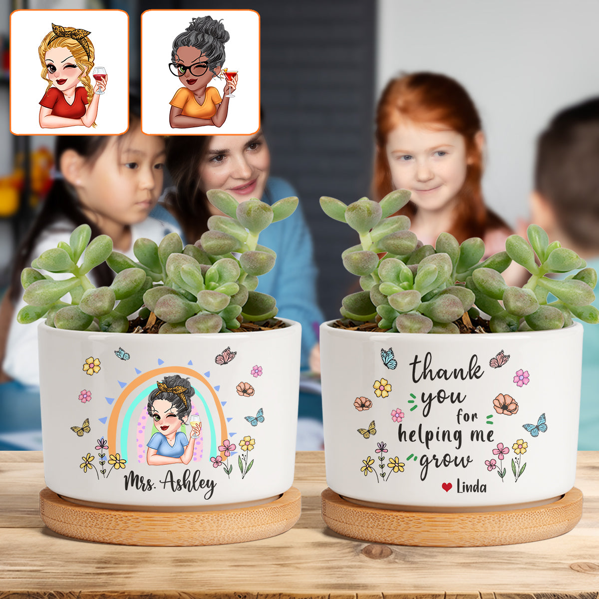 Danke, dass Sie mir beim Wachsen geholfen haben – personalisierter Keramik-Blumentopf für Lehrer