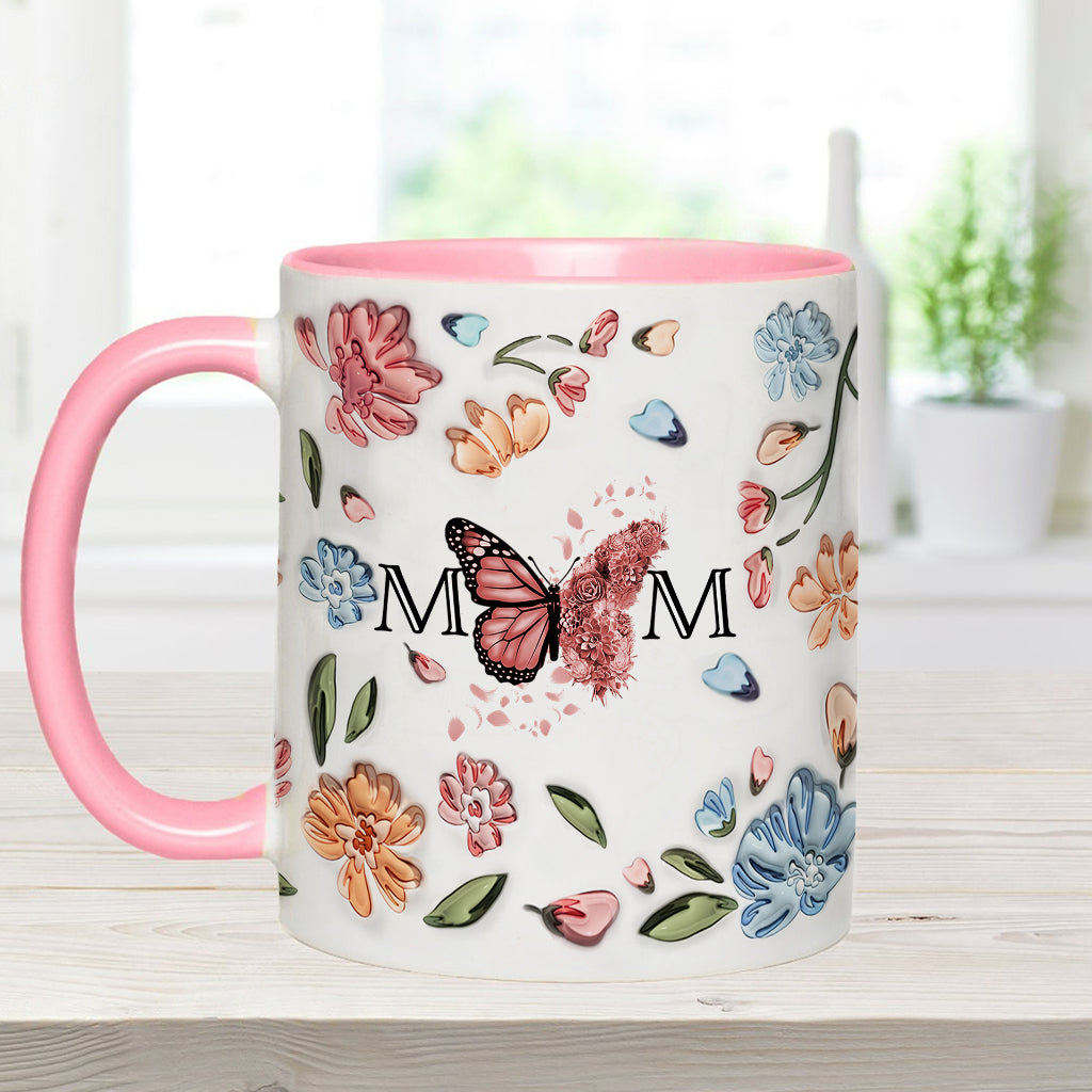 Mother Buttefly Pastel Floral Inflated - Personalized Mother Accent Mug