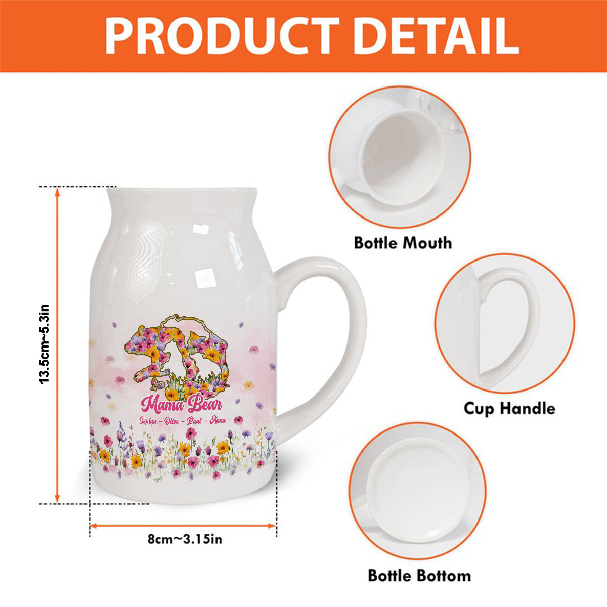 Mama Bear - Personalized Mother Ceramic Flower Vase