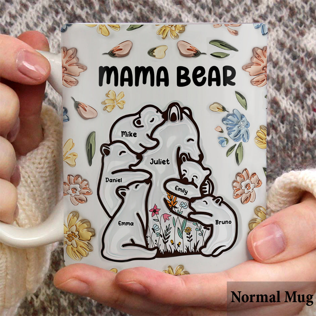 Mama Bear Huggings Her Cubs Floral Style - Personalized Mother Mug