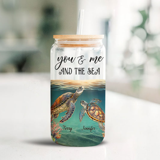 You & Me And The Sea - Personalized Turtle Can Glass