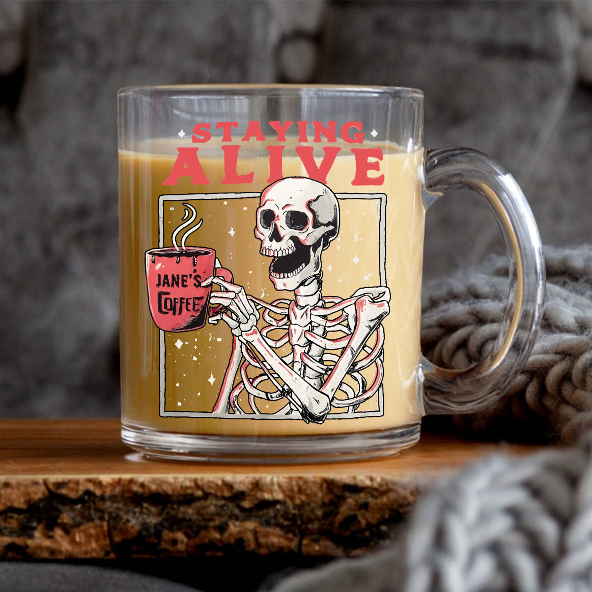 Noch am Leben - Personalisierter Kaffeeglasbecher