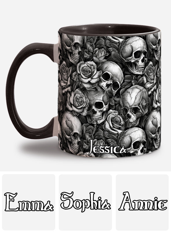 Skull Roses Black And White - Personalized Skull Accent Mug