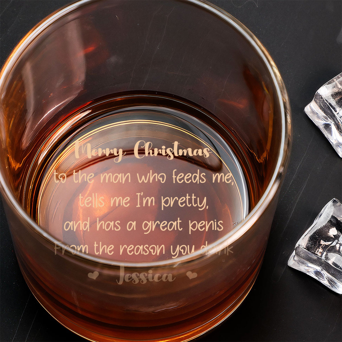 To The Man Who Feeds Me, Tells Me Pretty, And Has A Big Cock - Personalized Couple Engraved Whiskey Glass