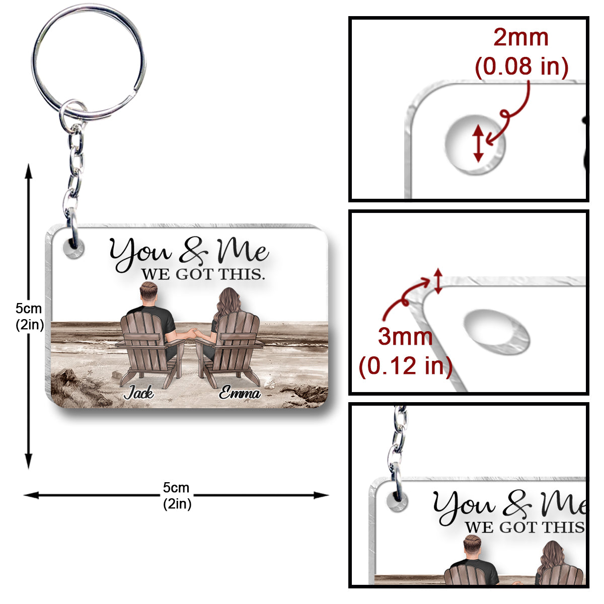 Couple Sitting Back View Retro Vintage Beach Landscape - Personalized Couple Transparent Keychain
