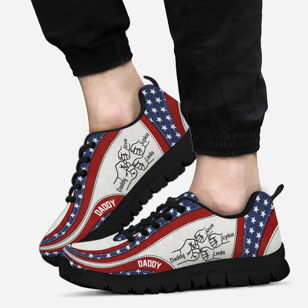 Daddy's Team Fist Bump Amrican Flag - Personalized Father Sneakers