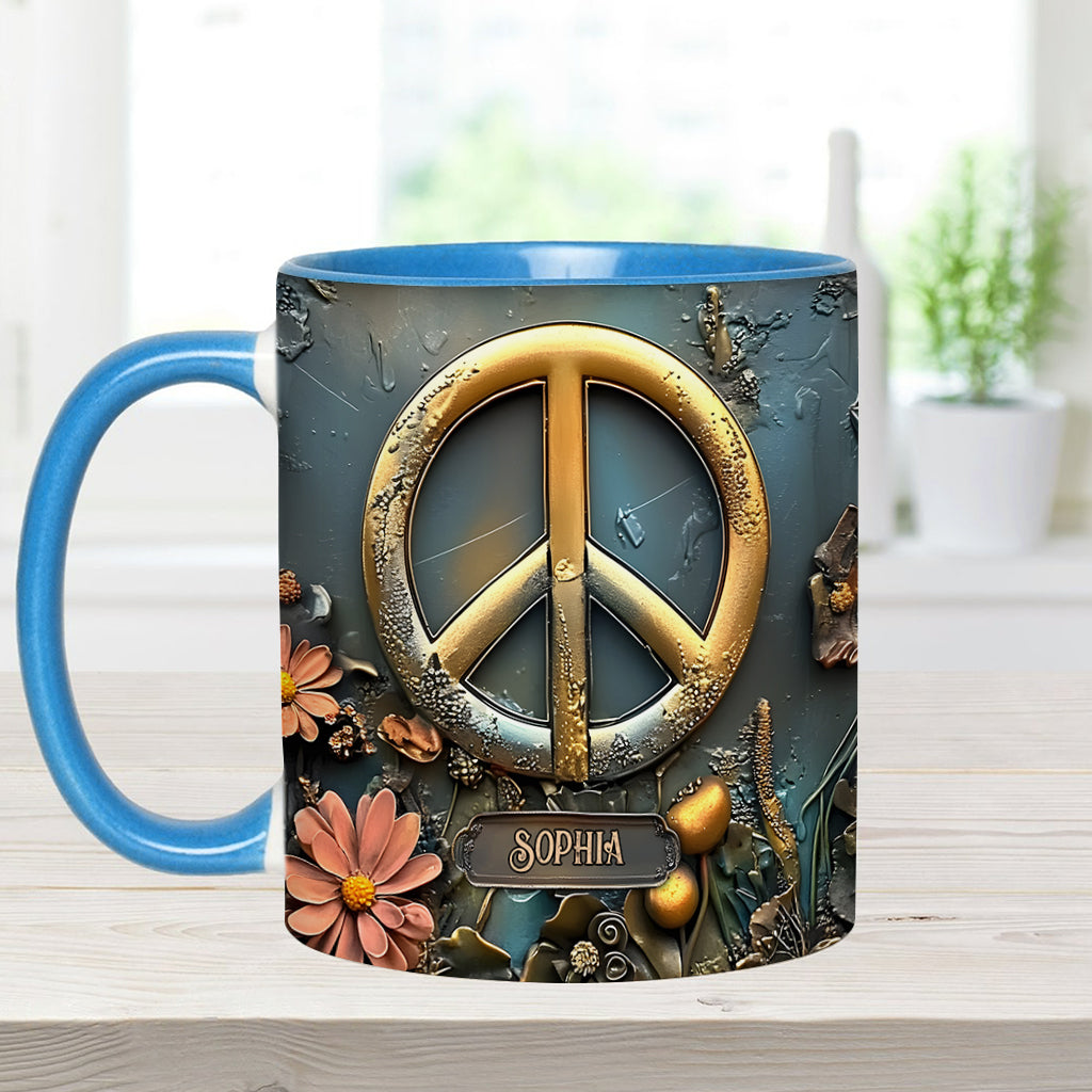 Paix, amour et bonheur - Mug personnalisé style hippie