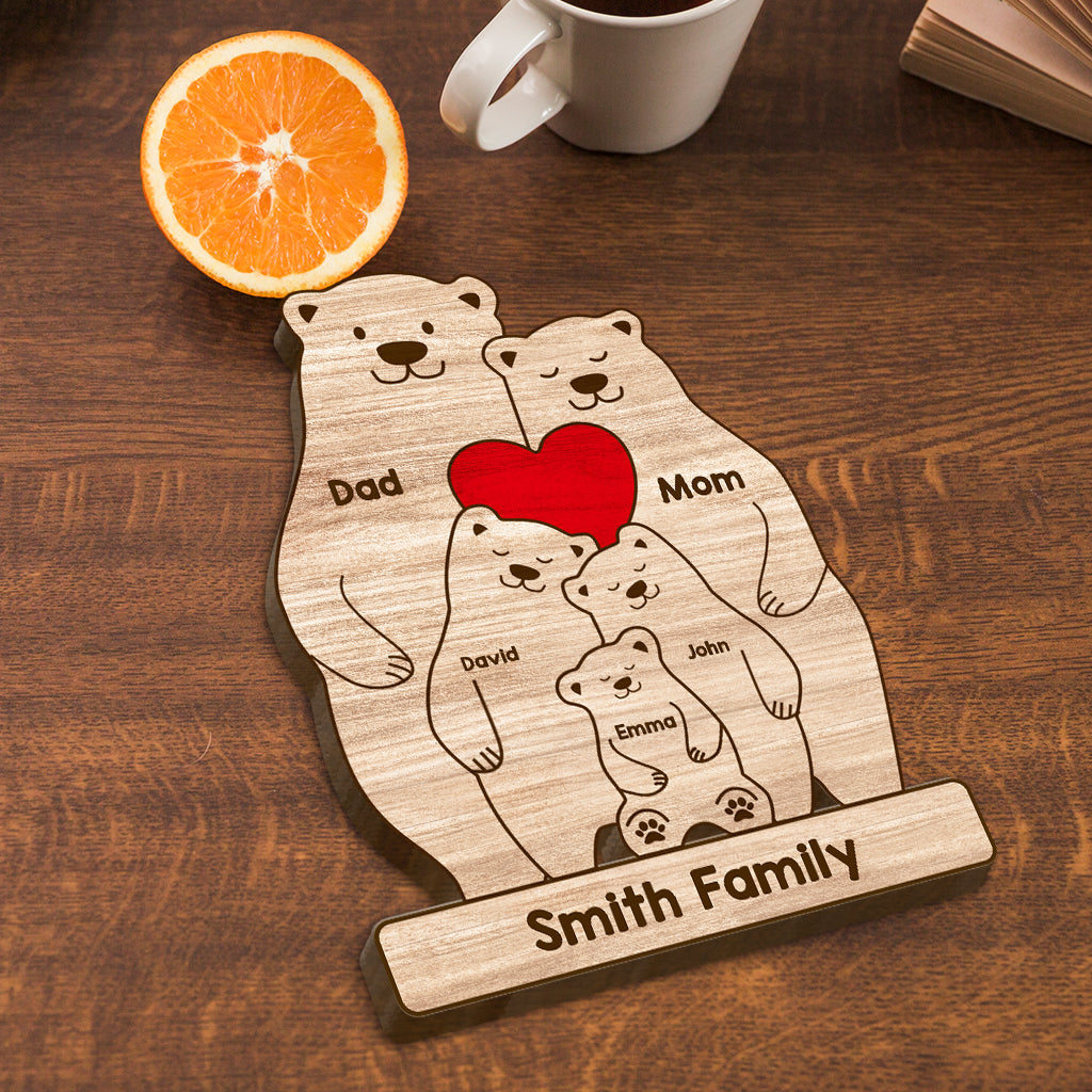 Famille d'ours - Puzzle en bois personnalisé en forme de famille