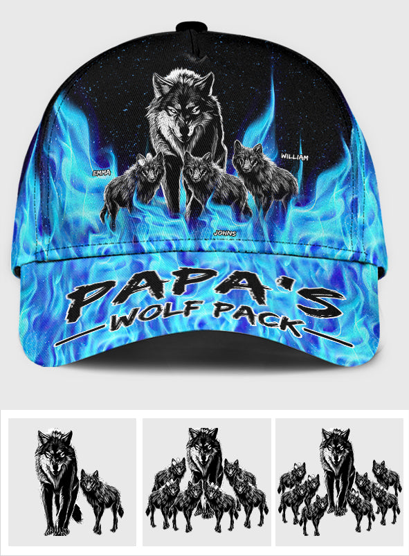 Grandpa's Wolf Pack Blue Flames - Personalized Grandpa Classic Cap