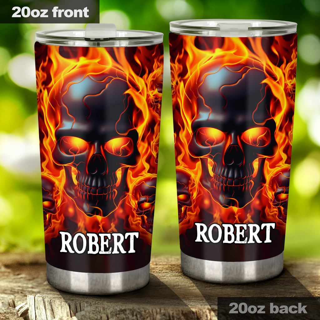 Melted Skull On Fire - Personalized Skull Tumbler