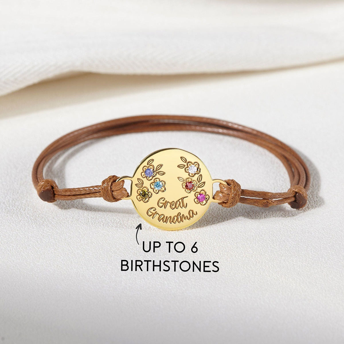 Round Pendant Bracelet With Birth Stones - Personalized Mother Round Pendant Bracelet