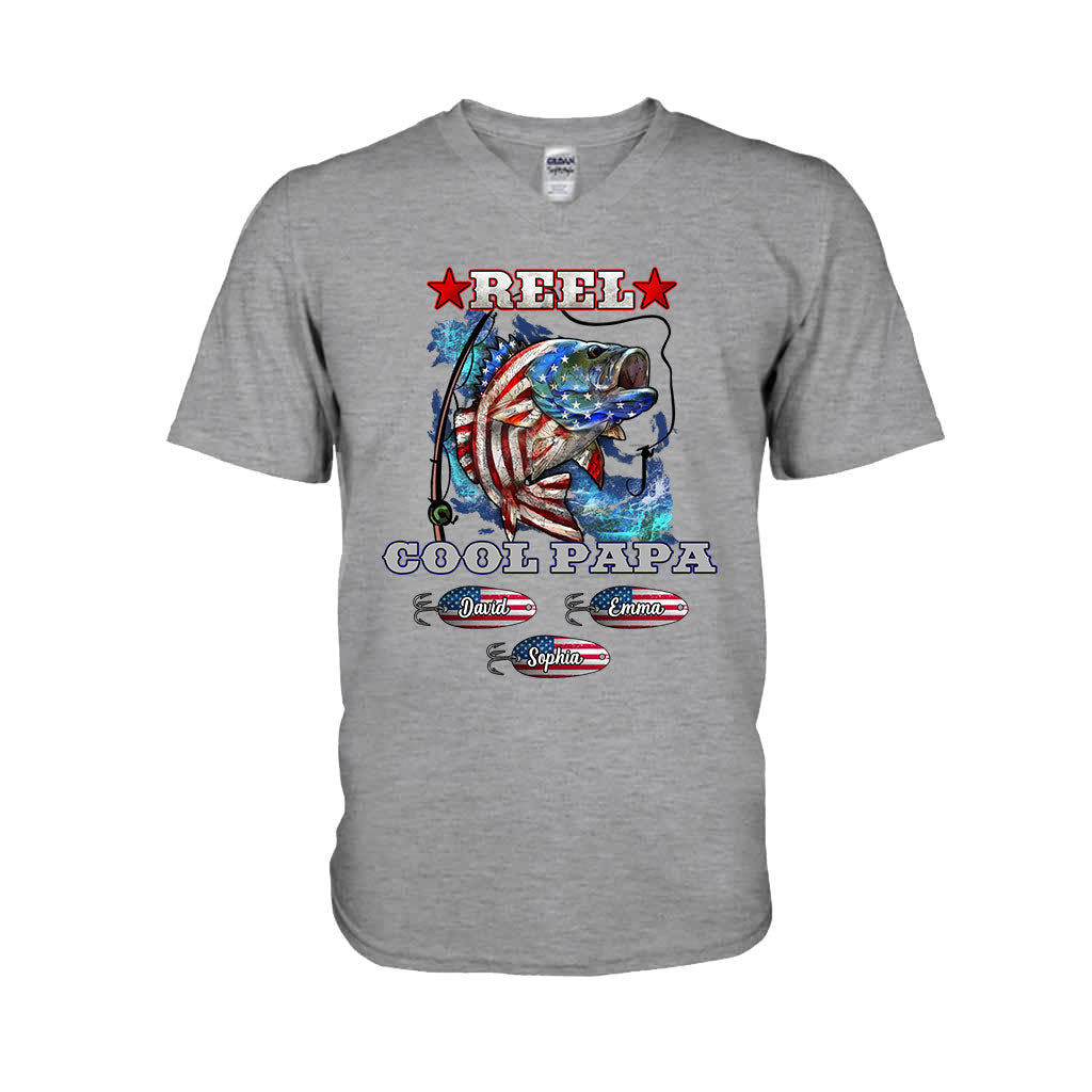 Reel Cool Papa Dad Uncle - Personalisiertes Angel-T-Shirt und Hoodie