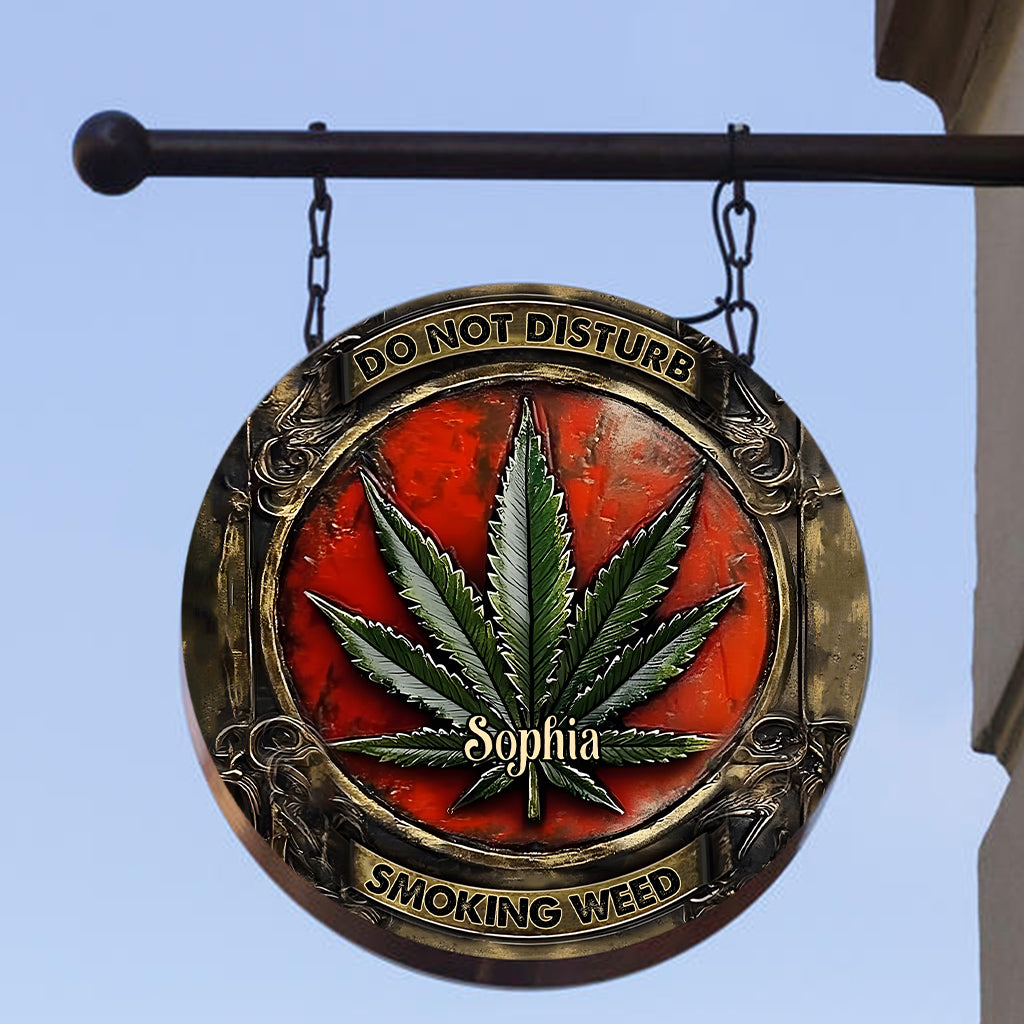 Bitte nicht stören – Personalisiertes rundes Metallschild mit Weed-Motiv