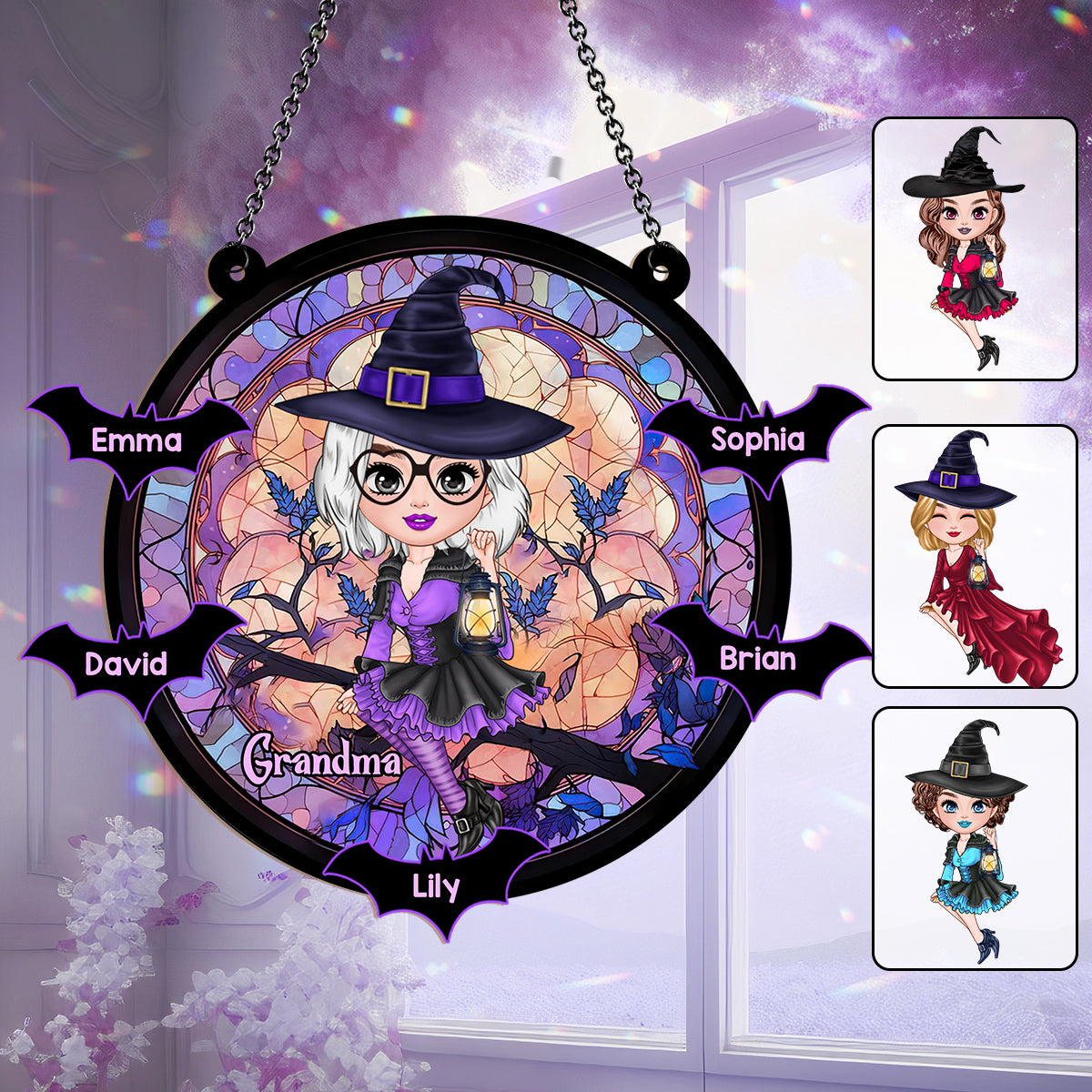 Grandma Witch - Personalized Grandma Window Hanging Suncatcher Ornament