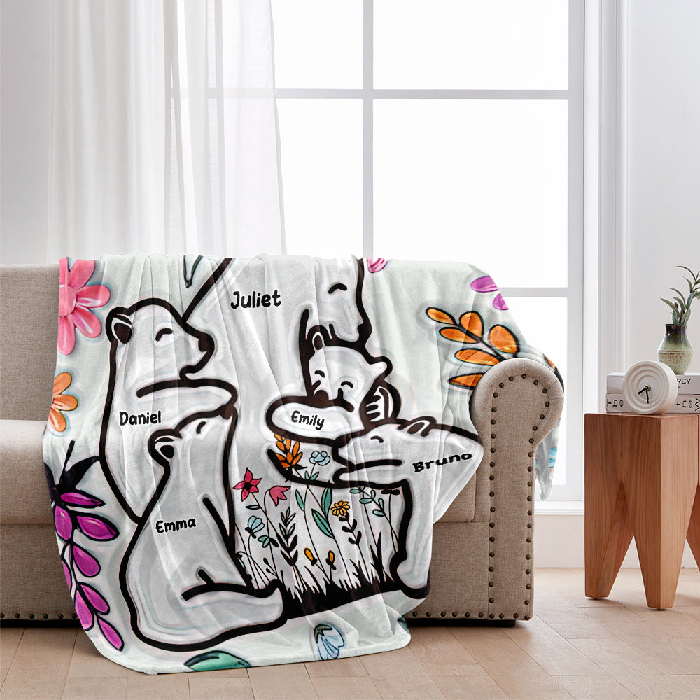 Mama Bear Huggings Her Cubs Floral Style - Personalized Mother Blanket