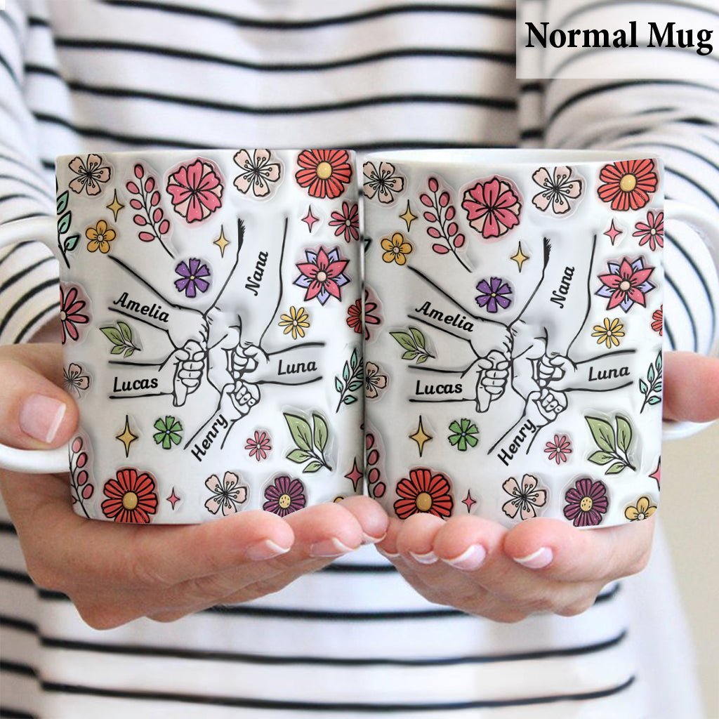 Spring Flower Holding Hands Nana Mom - Personalized Grandma Mug
