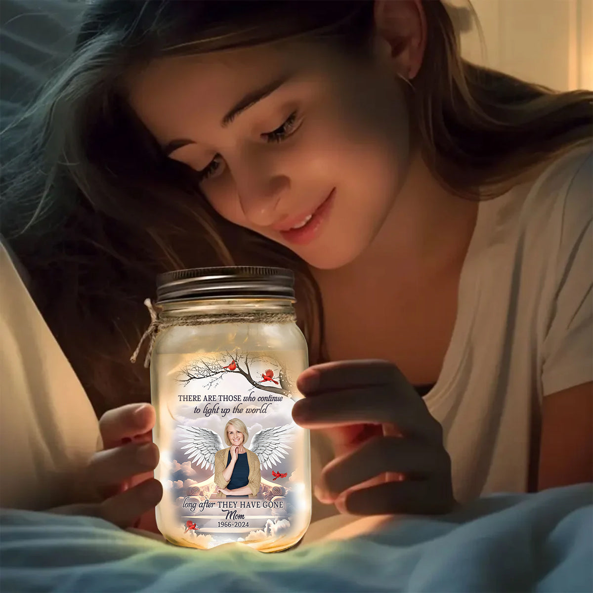 Light Up The World Sympathy Gift - Personalized Memorial Mason Jar Light