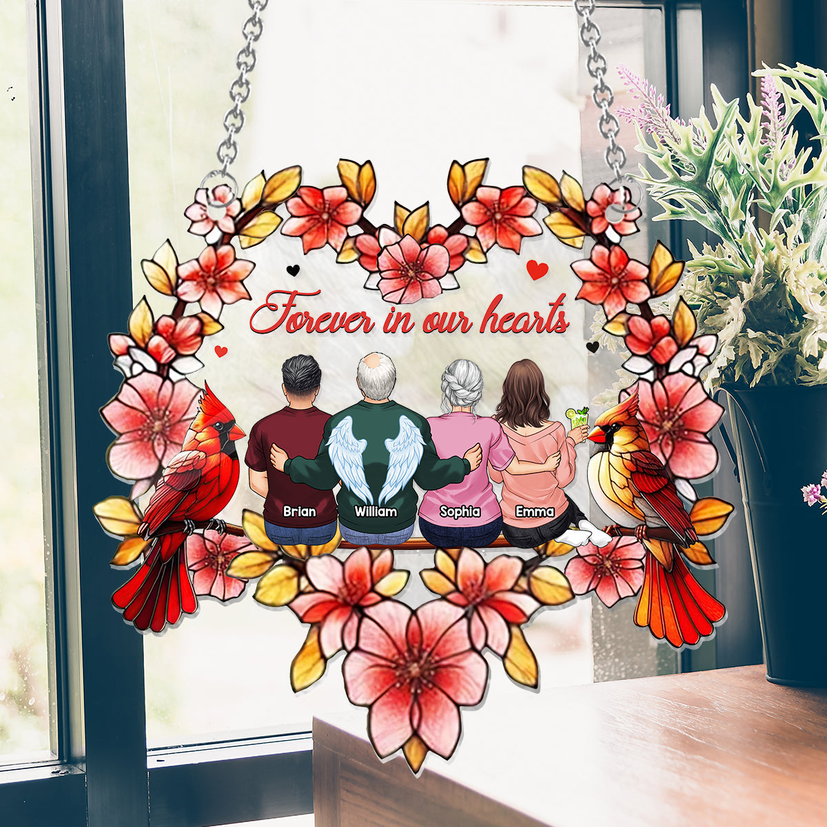 Forever In Our Heart - Personalized Memorial Window Hanging Suncatcher Ornament