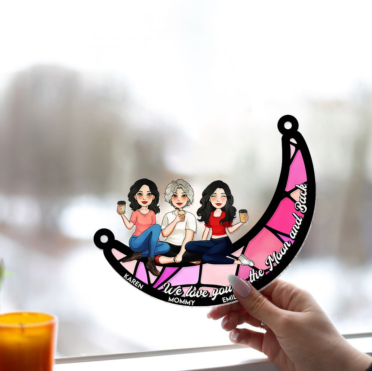 I Love You To The Moon And Back - Personalized Mother Window Hanging Suncatcher Ornament