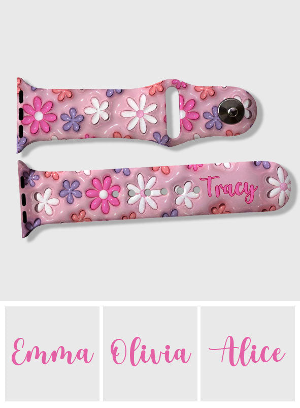 Bracelet Apple Watch rose fleuri et bouffant - Bracelet Apple Watch personnalisé