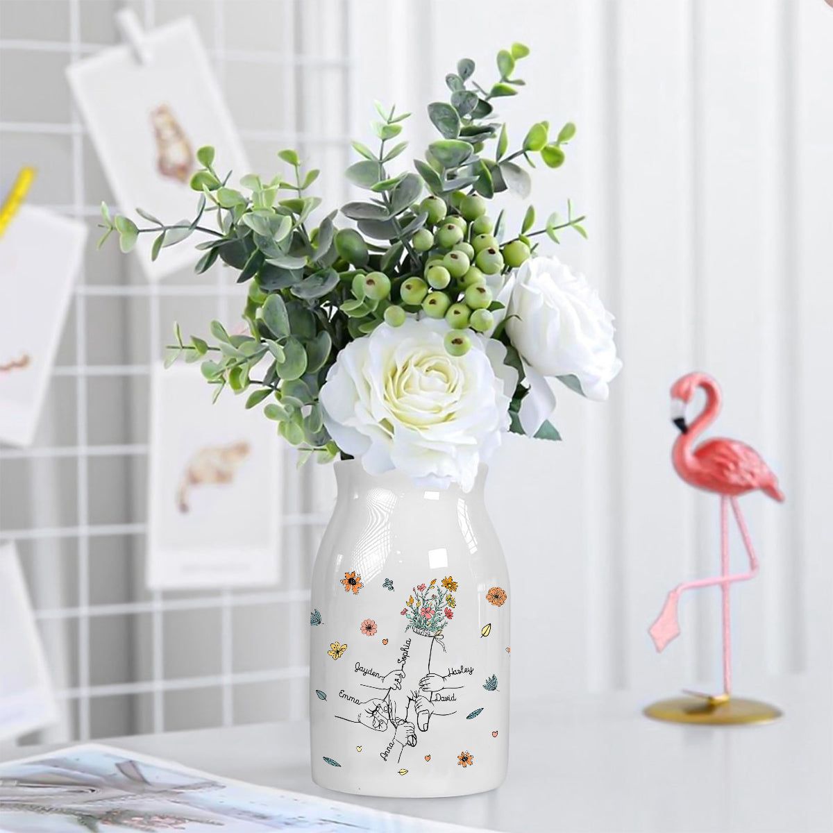Holding Mom's Hand - Personalized Mother Ceramic Flower Vase