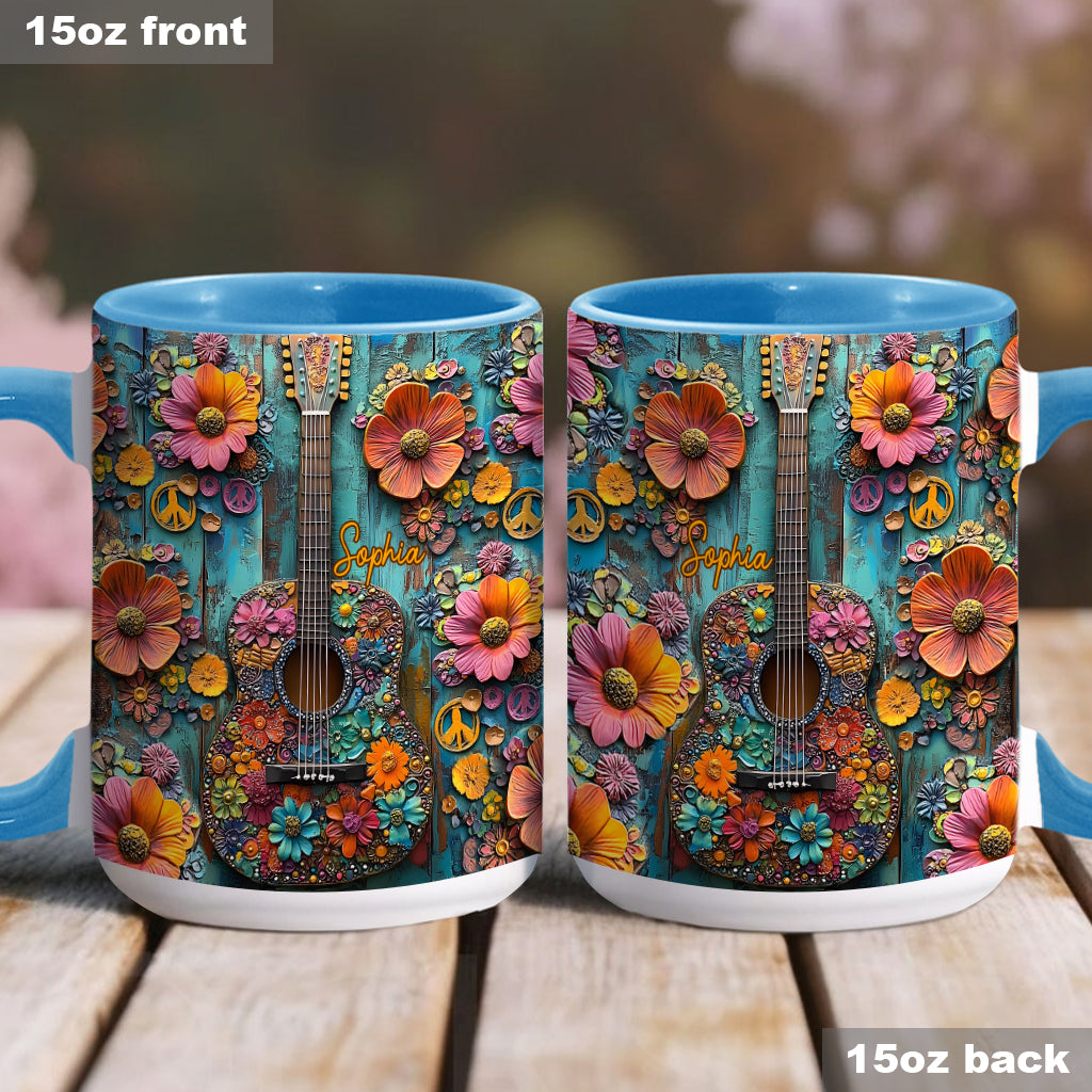Mug vintage hippie à motif guitare - Mug personnalisé hippie