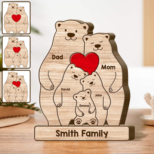 Famille d'ours - Puzzle en bois personnalisé en forme de famille