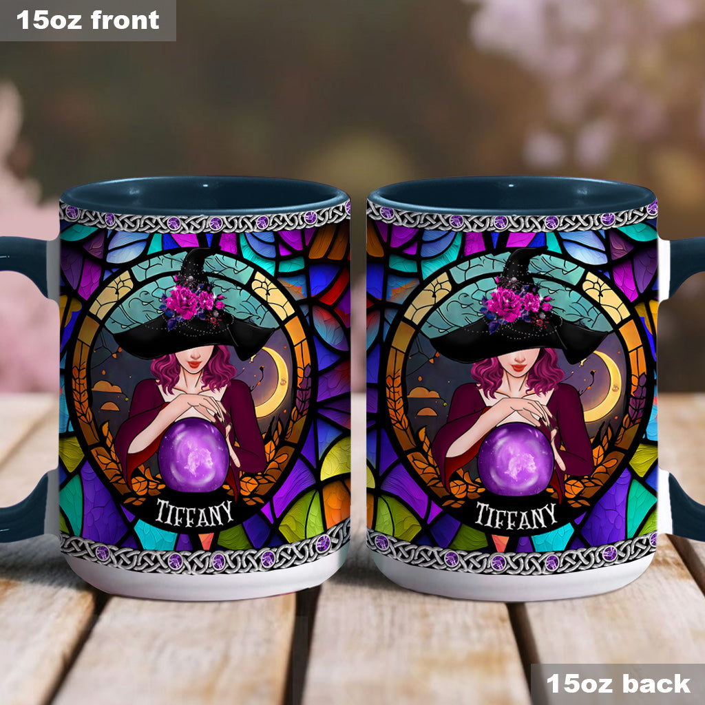 Mystical Witch Purple Stained Glass - Personalized Witch Accent Mug