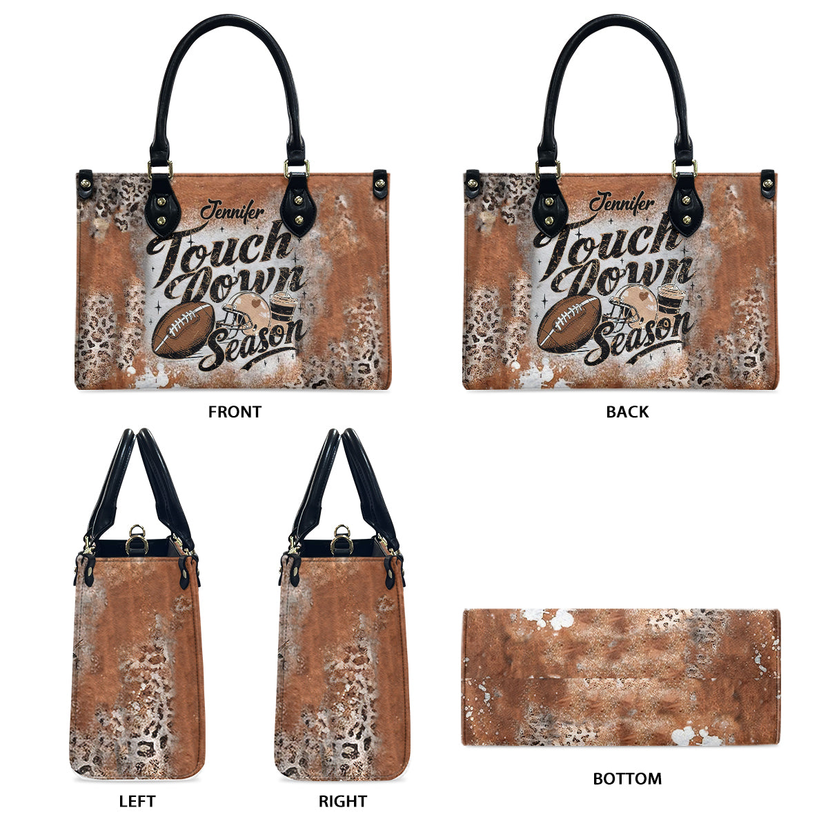 Touch Down Season – Personalisierte Fußball-Lederhandtasche