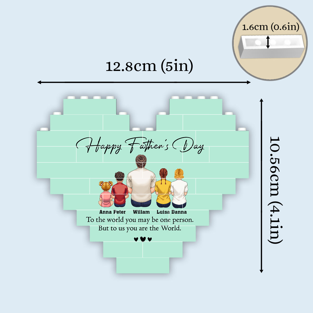Happy Father's Day Best Dad Ever Back View Man Kids - Personalized Father Heart Building Brick Blocks Printed On Both Sides