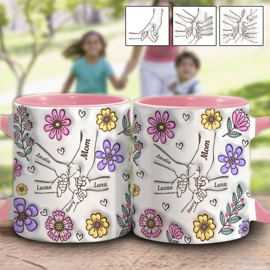 Pink Flower Holding Hands Nana Grandma Mom - Personalized Mother Accent Mug