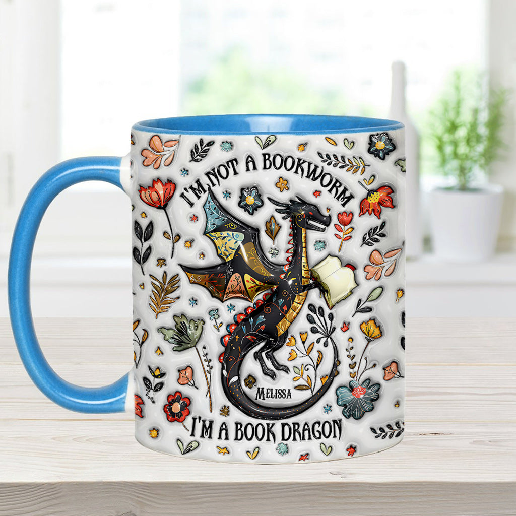Ich bin kein Bücherwurm, ich bin ein Bücherdrache – Personalisierter Becher mit Buchmotiv