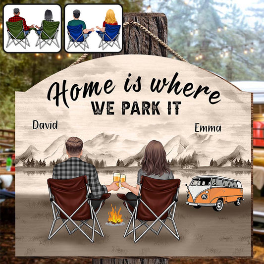 Home Is Where We Park It - Personalized Camping Custom Shaped Wood Sign