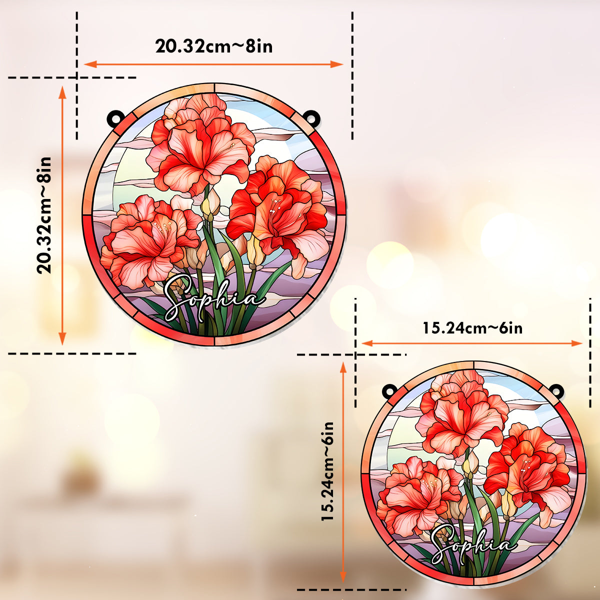 Fleurs de naissance en vitrail - Ornement attrape-soleil personnalisé à suspendre à la fenêtre, motif anniversaire. 