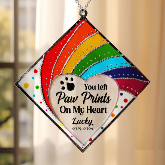 Regenbogenbrücke – Gedenkstätte für Katzen und Hunde – Personalisierter Fensterhänger mit Sonnenfänger-Motiv 