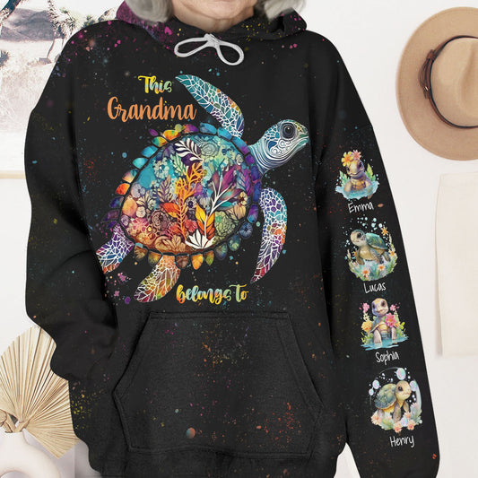 This Grandma Mom Belongs To - Personalized Turtle All Over Shirt