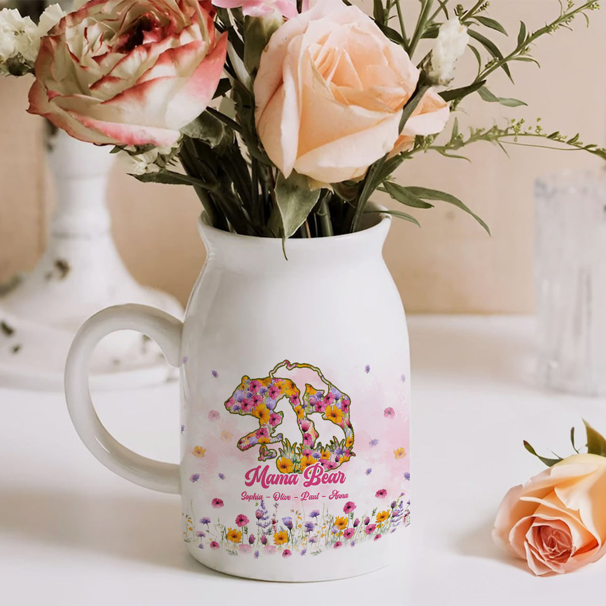 Mama Bear - Personalized Mother Ceramic Flower Vase