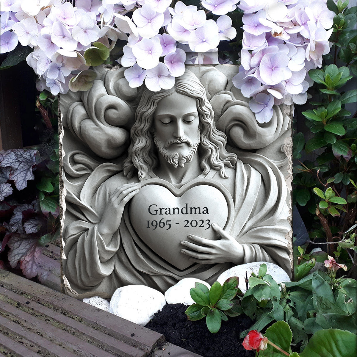 God Is With You - Personalized Memorial Square Shaped Stone