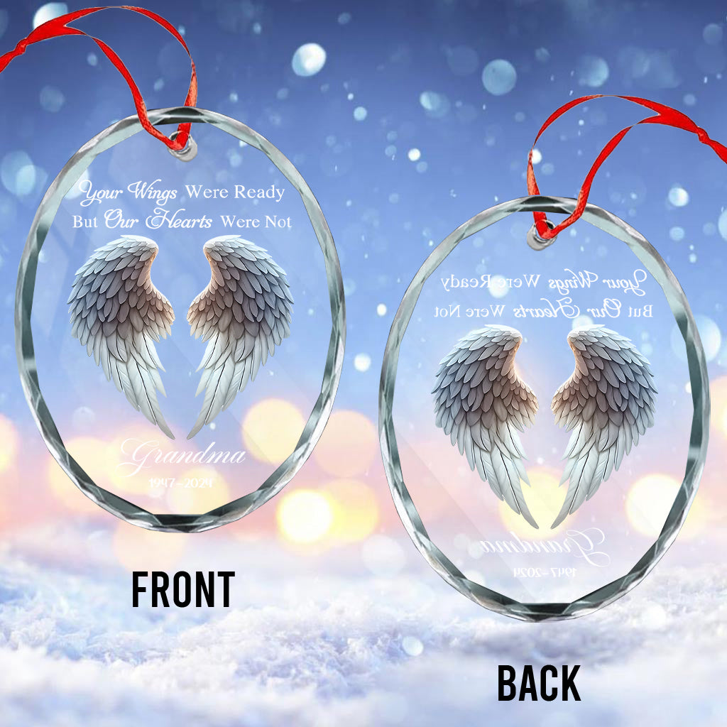 Beautiful Angel Wings - Personalized Memorial Oval Shaped Glass Ornament