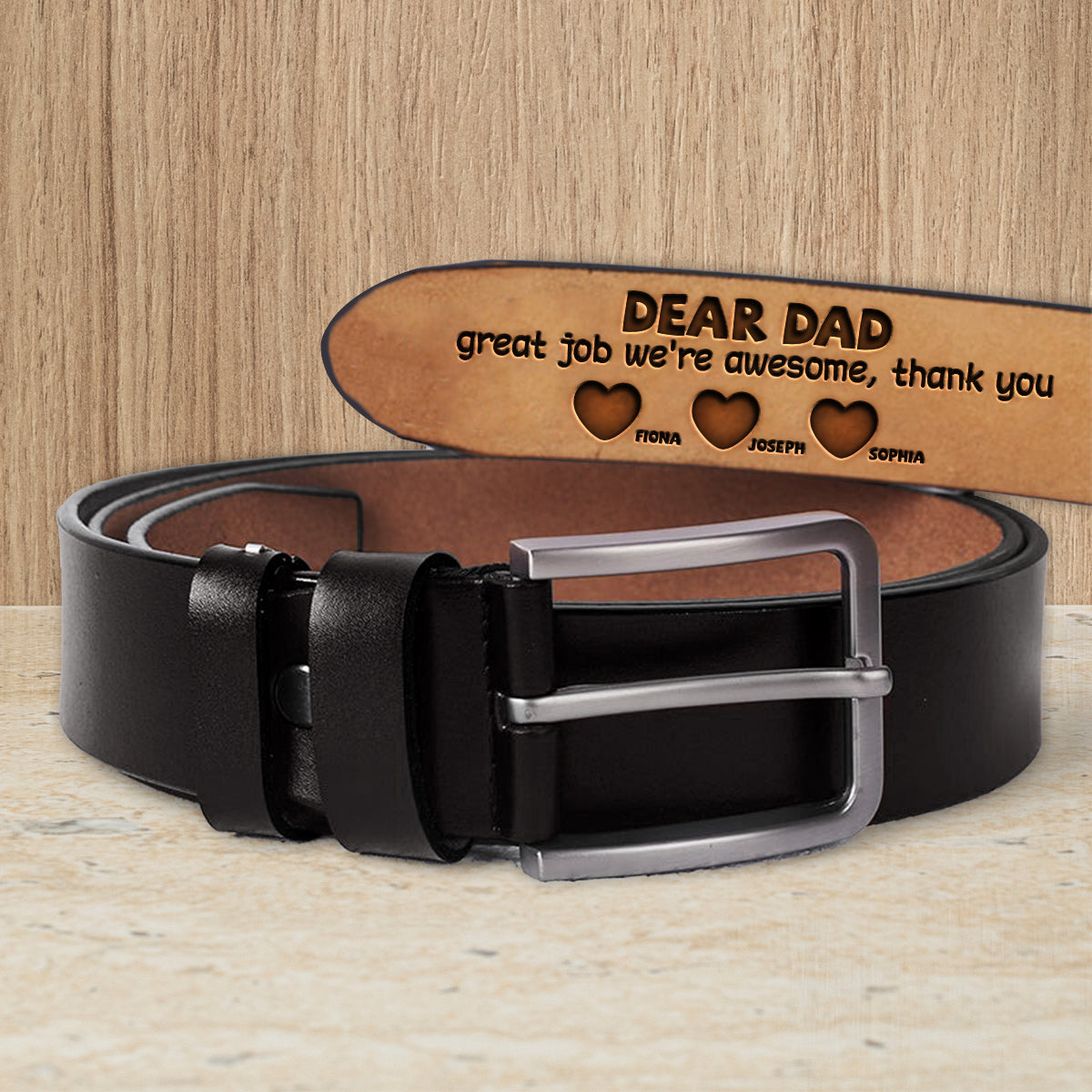 Dear Dad Great Job We're Awesome Thank You - Personalized Father Leather Belt