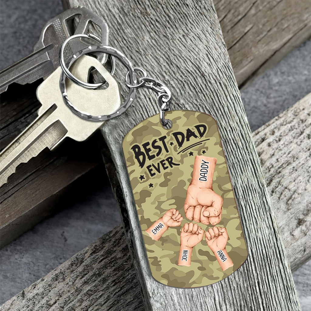 Best Dad Ever Camo Pattern Fist Bump - Personalized Father Stainless Steel Keychain
