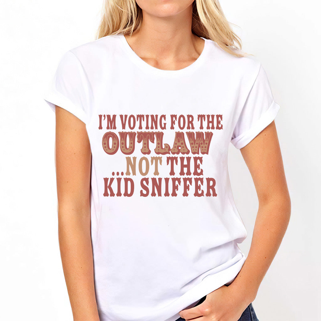 T-shirt « Je vote pour le hors-la-loi, pas pour le gamin » (Sniffe), T-shirt humoristique sur les élections, T-shirt graphique à message politique