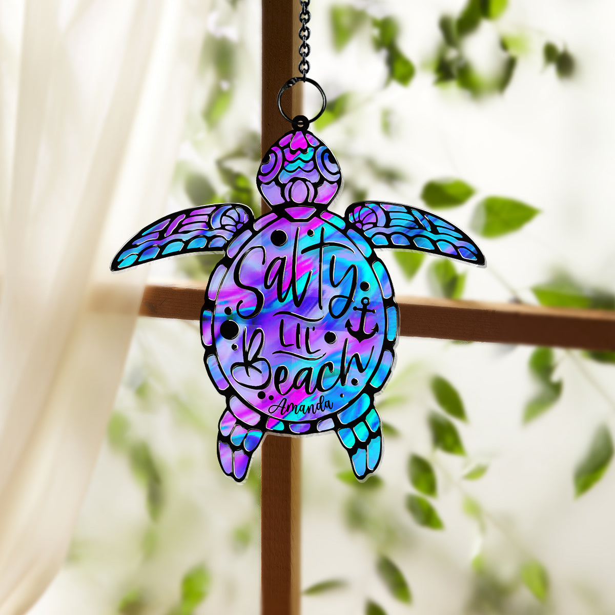 Salty Lil' Beach - Personalized Turtle Window Hanging Suncatcher Ornament