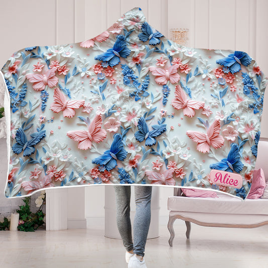Personalisierte Schmetterlings-Kapuzendecke in Rosa und Blau