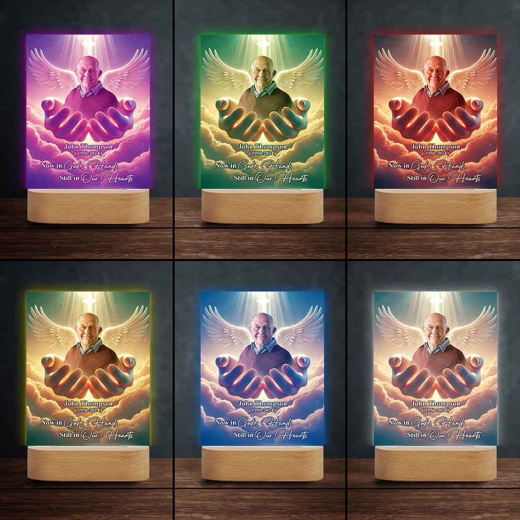 Now in God's hands Still in our hearts - Personalized Memorial Shaped Plaque Light Base