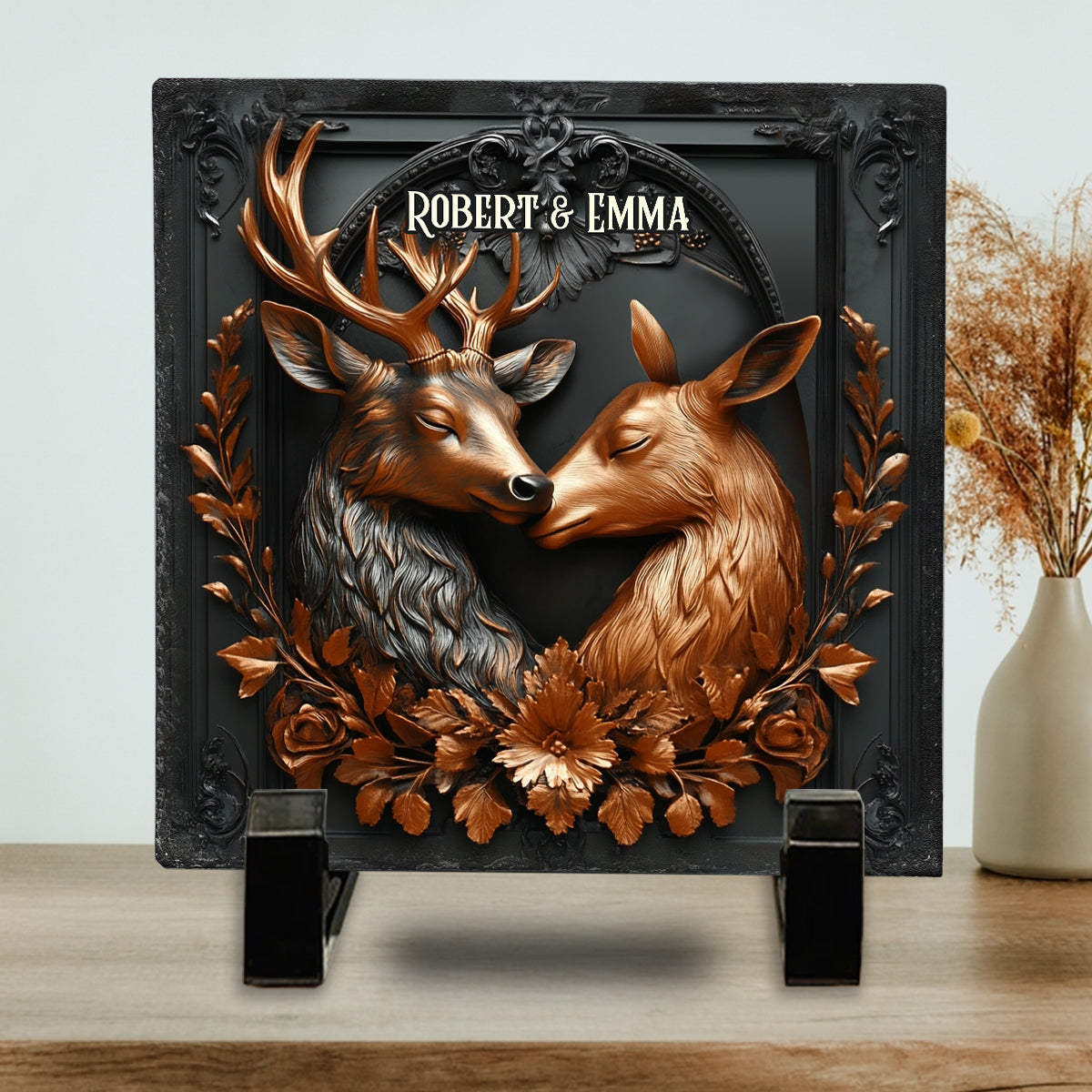 Couple de cerfs charmant - Pierre carrée de chasse personnalisée