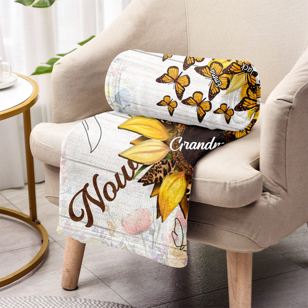 First Mom Now Grandma Sunflower - Personalized Grandma Blanket